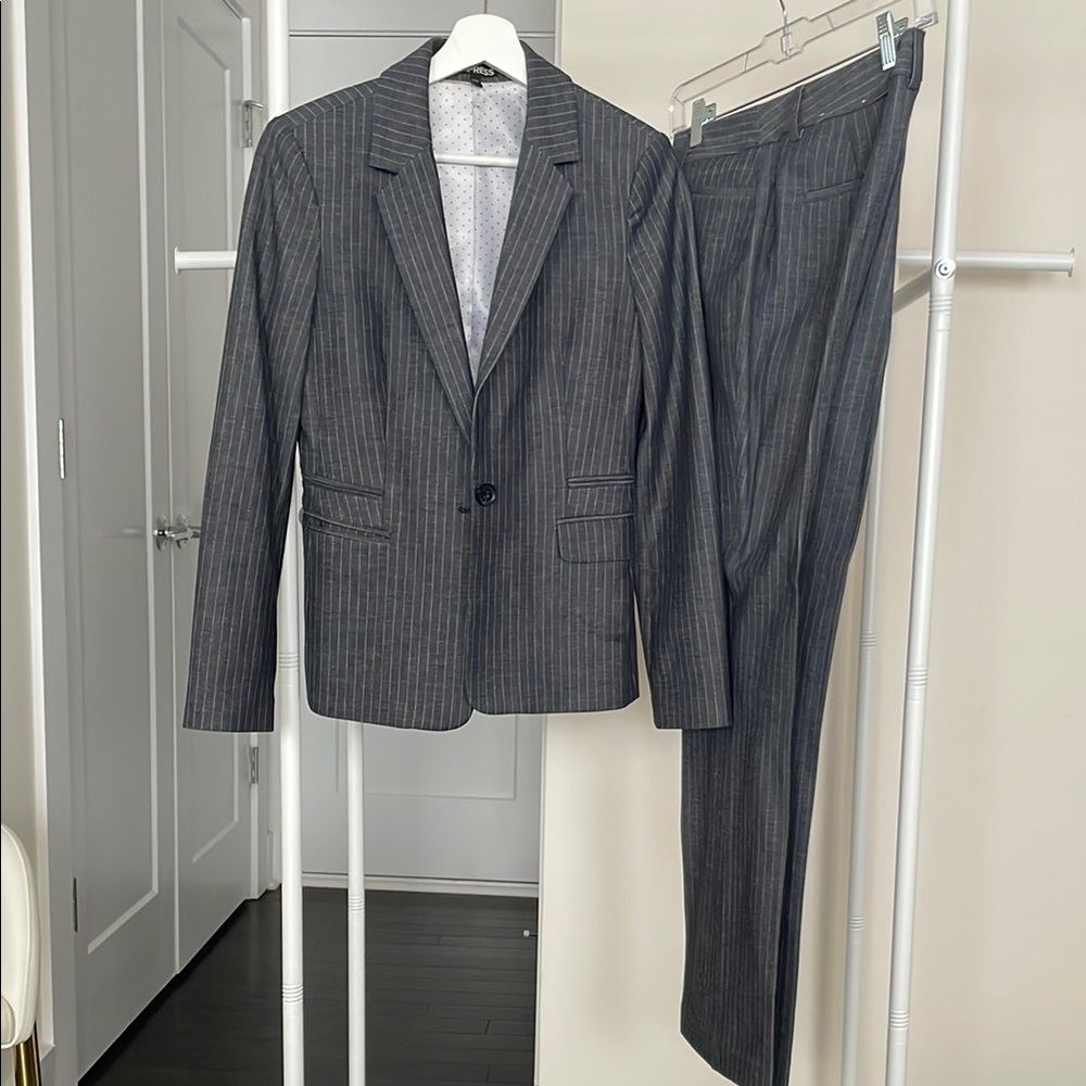 Express Gray Pinstripe Blazer and Pants Set